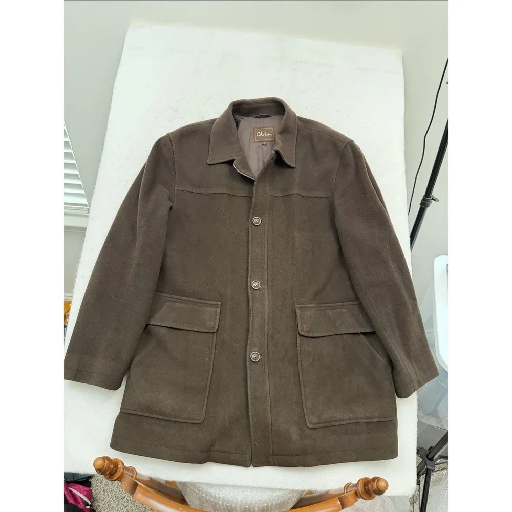 Cole Haan Wool Blend Car Chore Coat Men's XL Brown Full Zip AMAZING CONDITION